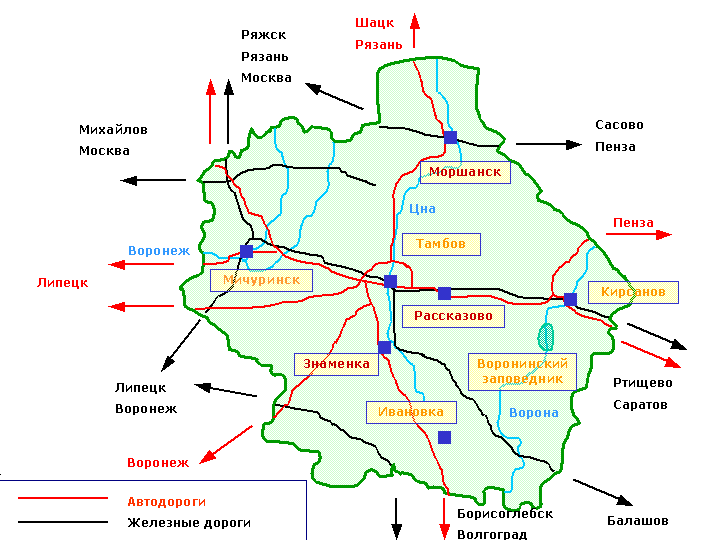 Схема достопримечательностей Тамбовской области